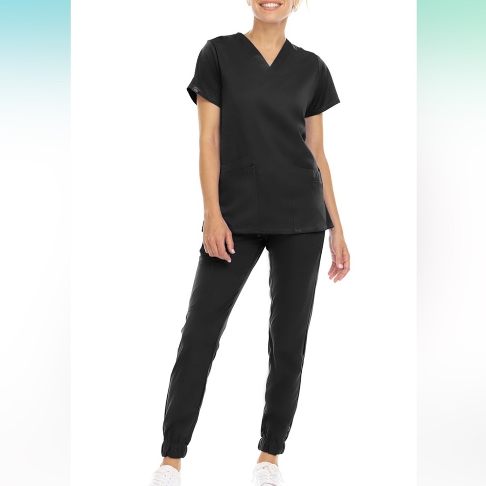 MediChic Scrub Sets for Women V-Neck Top and Jogger Bottoms